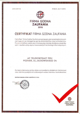 Certyfikat Firma Godna Zaufania